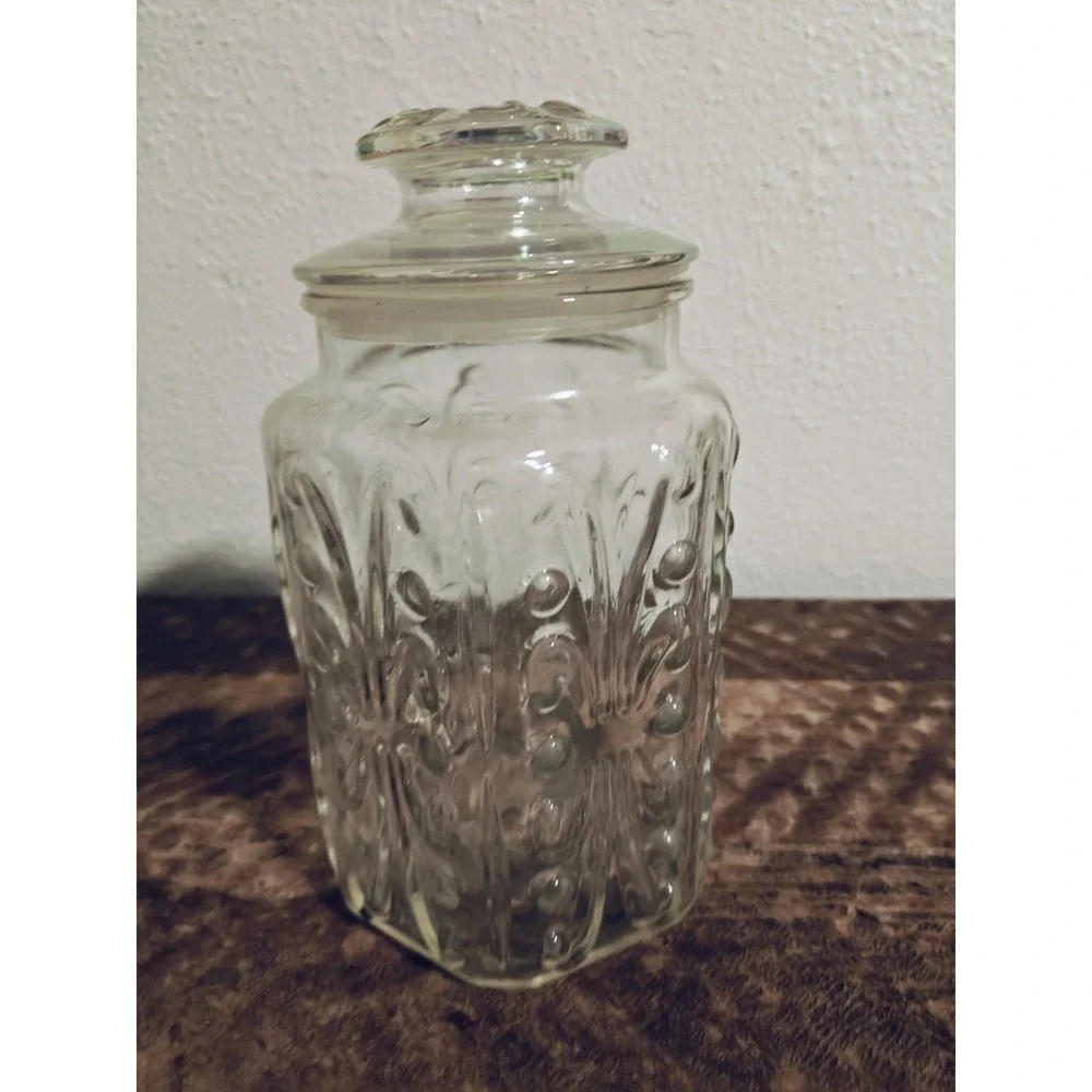 Vintage L.E. Smith Imperial Atterbury Scroll Clear Glass Canister Jar